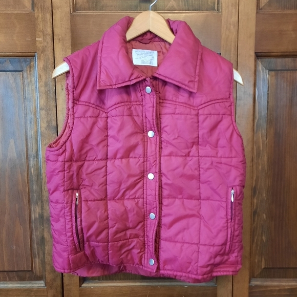 Sears Other - Vintage Sears red burgundy snap closure western quilted puffer vest size medium